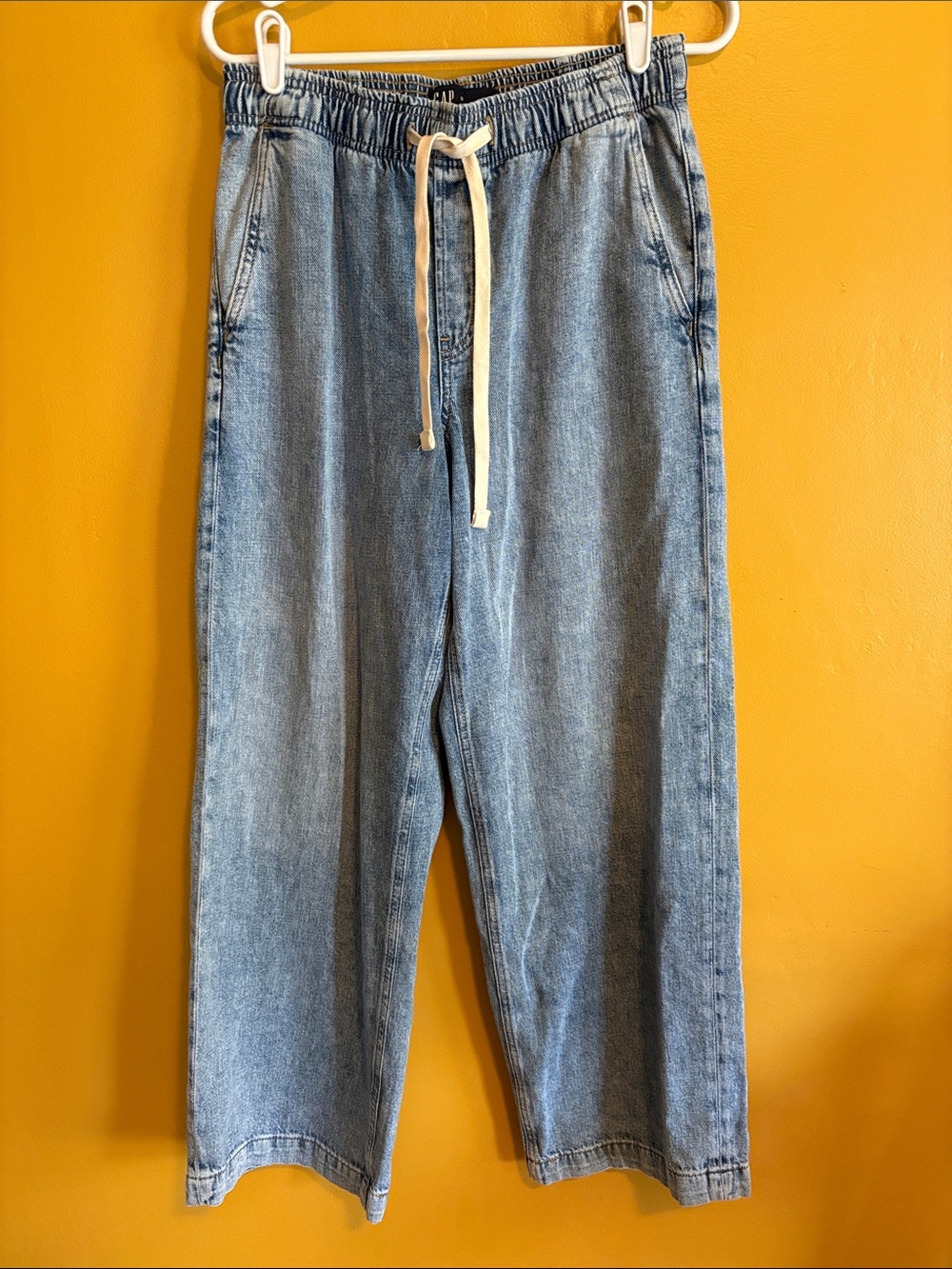 GAP Cotton Light Blue Relaxed Drawstring Denim Pants